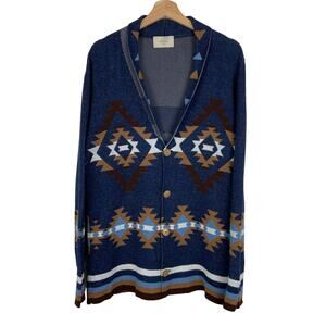 Altea Milano Men's Designer Knit Aztec Navajo Print Cardigan Sweater Size Large